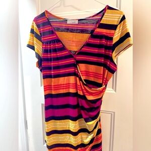 Colorful sunshine wrap-over striped tee for women XL